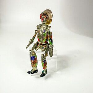 Silver Tone Enameled Articulated Jester Harlequin Shelf Sitter Figurine Made In